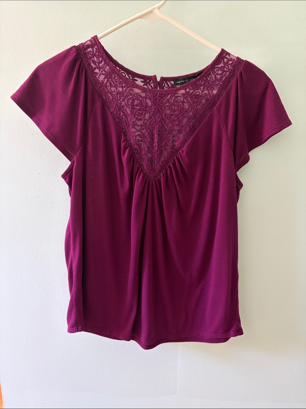 White House Black Market Purple Lace Short Sleeve Blouse size small